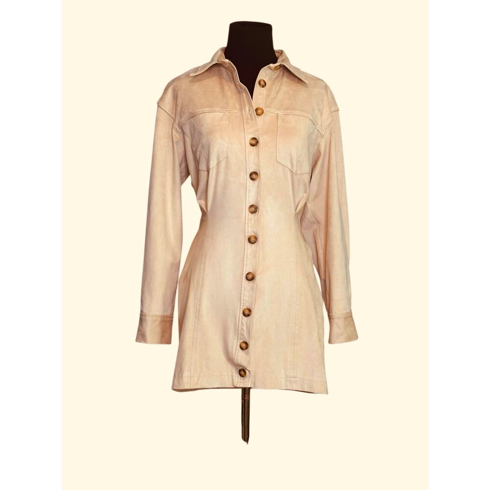 Zara cream suede long sleeves shirt mini dress size Small